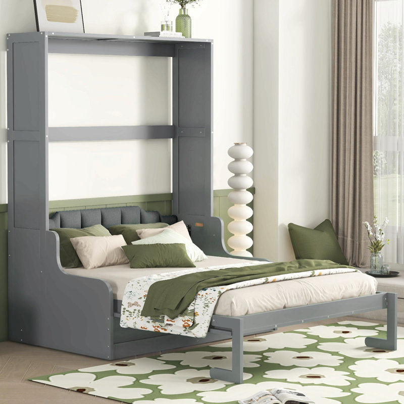 Grand lit escamotable mural avec coussin, Gris