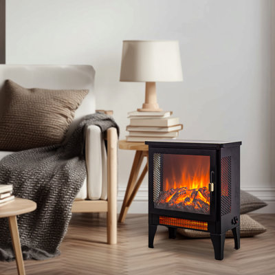 18 Inch Electric Fireplace, Black, Freestanding, 3D Flame Effect, Double Protection, 1400W/700W Heat, 5000 , 50000 Hours Led, Three - Sided View, Simple Buttons, Removable Foot Freestanding Fireplace