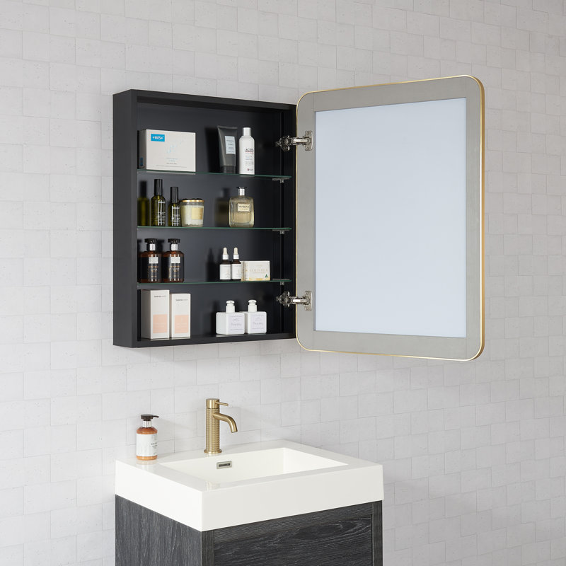 Armoire à pharmacie rectangulaire avec miroir Lagos, Or brossé, H 32 po x l 24 po x P 5,9 po