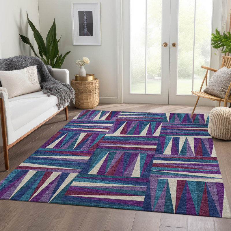 Premium Machine Washable Collett AMF1012 Squares Rug, Rectangle 10' x 14'