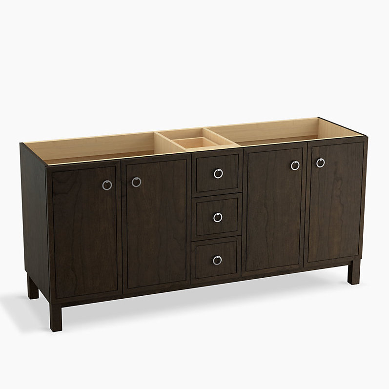 Jacquard 72" Vanity Base Only with Furniture Legs, 4 Doors and 3 Drawers, Split Top Drawer, Gris feutre