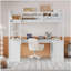 Lit mezzanine double en bois avec bureau en U, compartiments de rangement et miroir à trois volets, blanc