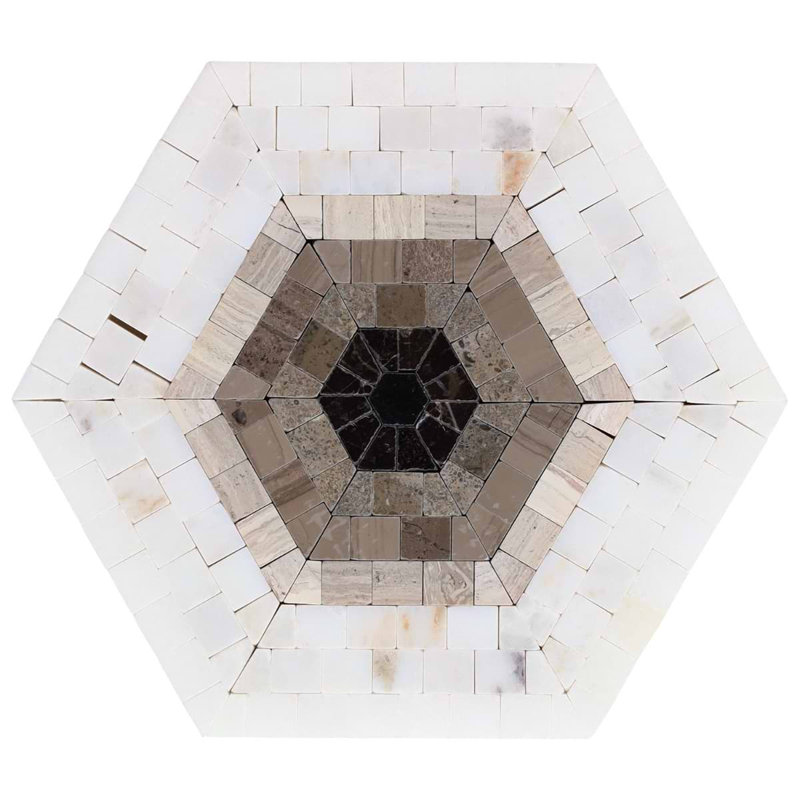Ako 6" Hexagon Marble Micro Mosaic Tile, Saint Laurent Brown