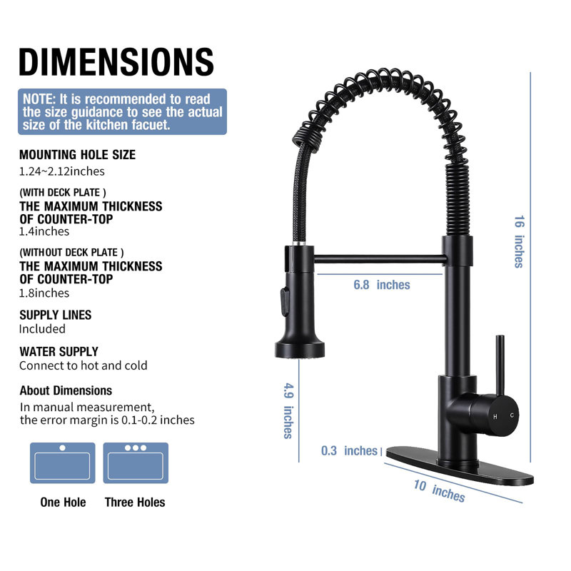 Kitchen Faucets with Pull Down Sprayer, Satin Black