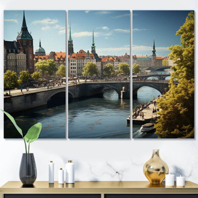 " Copenhagen Denmark Canal City I " 3 Piece Art Mixed Media Print