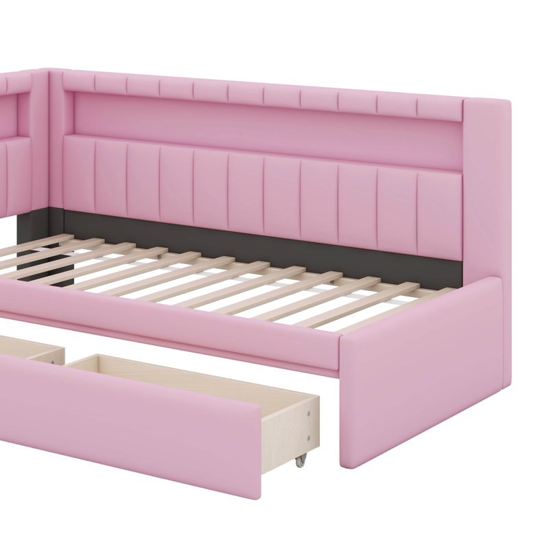 Platform Bed with USB Ports, Twin, Pink