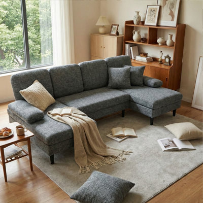 Modern Sectional Couches, U-Shaped Sofa Couch for Living Room, 4 Seat Sofa Set with Double Chaise for Apartment
