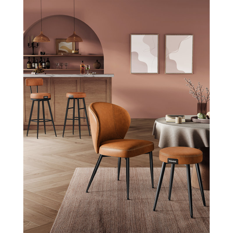 Upholstered Counter Stool with Metal Frame, Brown