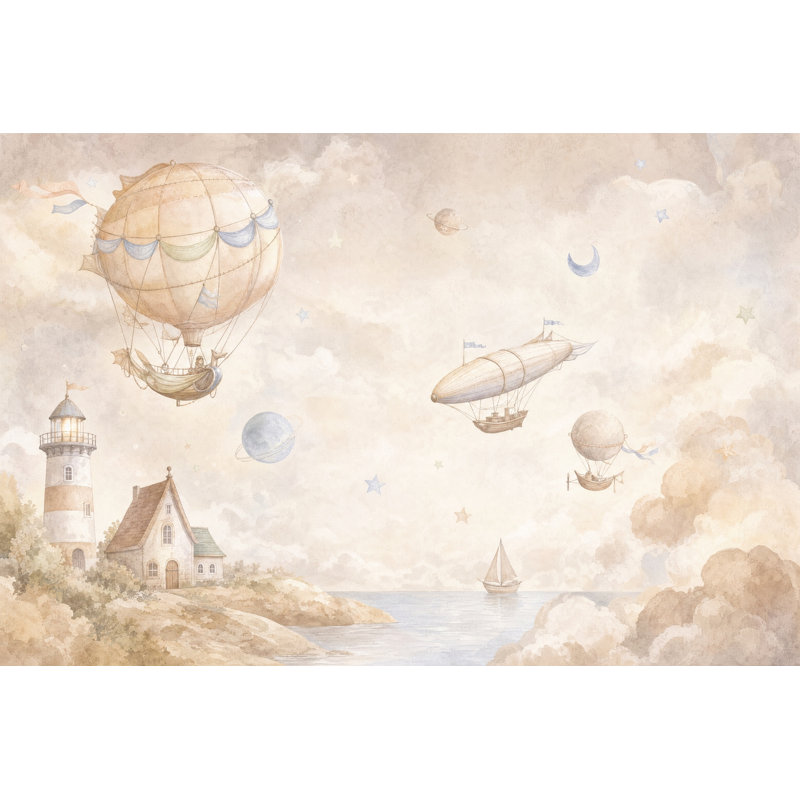 Murale de montgolfières, aquarelle, ciel côtier, 140 po x 108 po, Non tissé