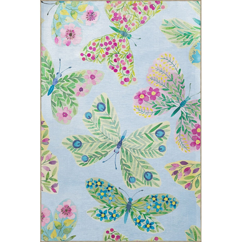 Tapis décoratif lavable bleu et vert, Sous-tapis rectangulaire de 3 pi 3 po x 4 pi 11 po