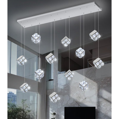 Lustre 12 lumières à DEL moderne en cristal rectangulaire à intensité variable argent