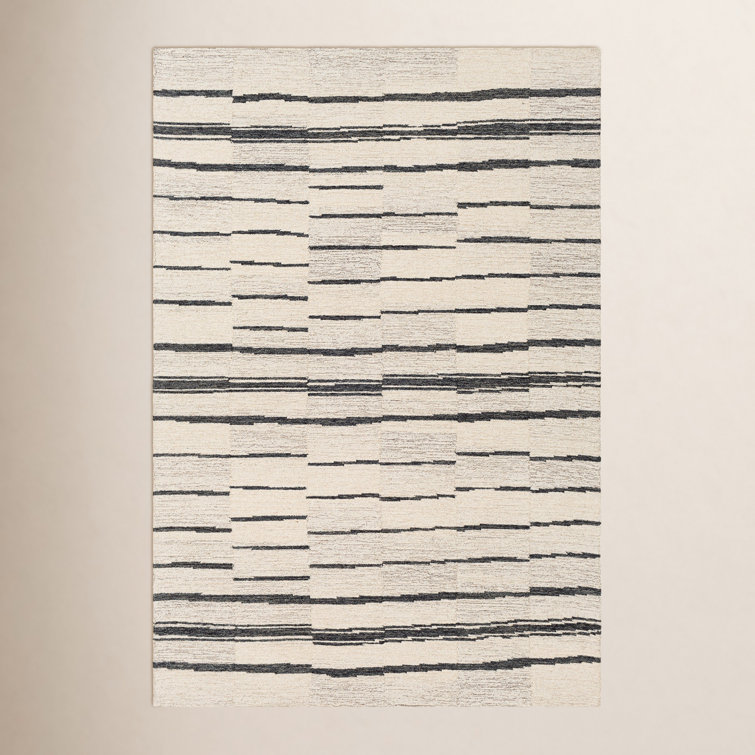 Rune Striped Handmade Tufted Wool Area Rug in Beige/Charcoal