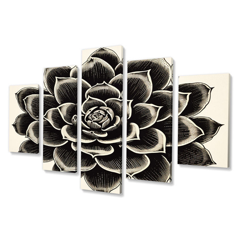 Thersa - Reproduction sur toile succulente - 5 panneaux