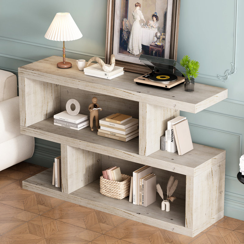 Console en naturel - style rétro, 2 tablettes pratiques pour un rangement symétrique naturel, fusion et attrait moderne