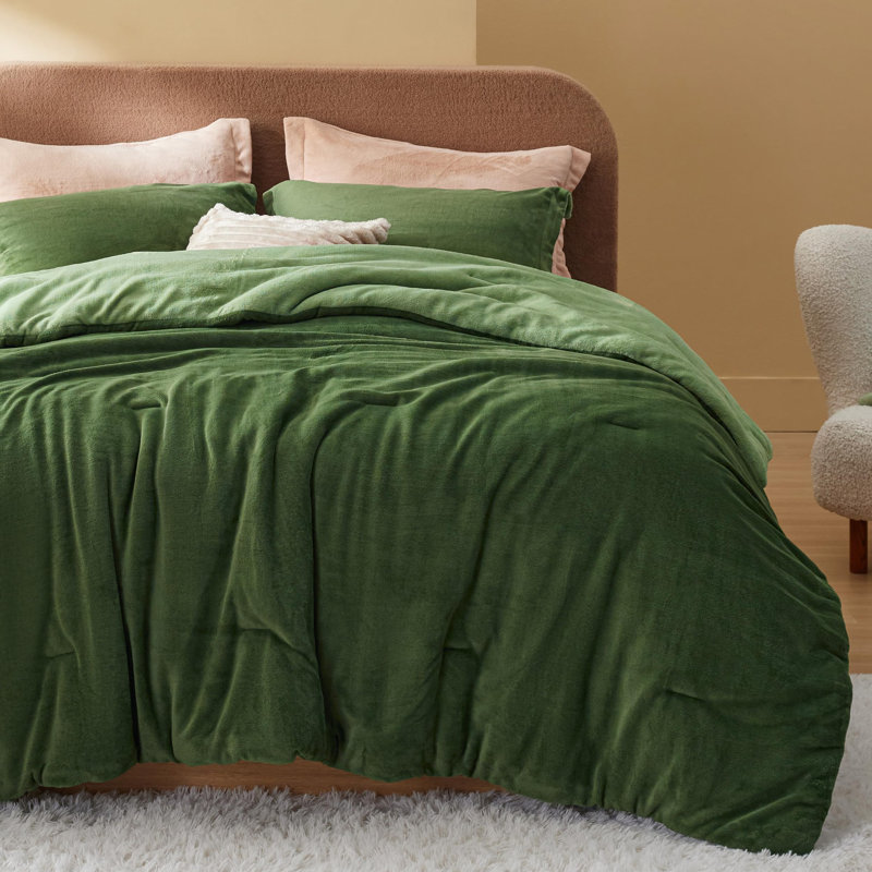 Ensemble d'édredon antistatique Cozy Winter Collection, Édredon très grand et 3 pièces supplémentaires, Vert olive