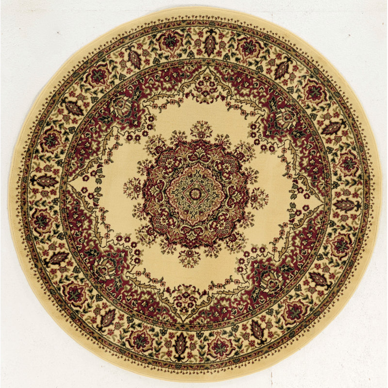  Rufina Ivory Traditional Oriental Medallion Area Rug, Round 5'3"
