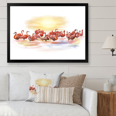 Flamants roses - œuvre d'art traditionnelle sur toile