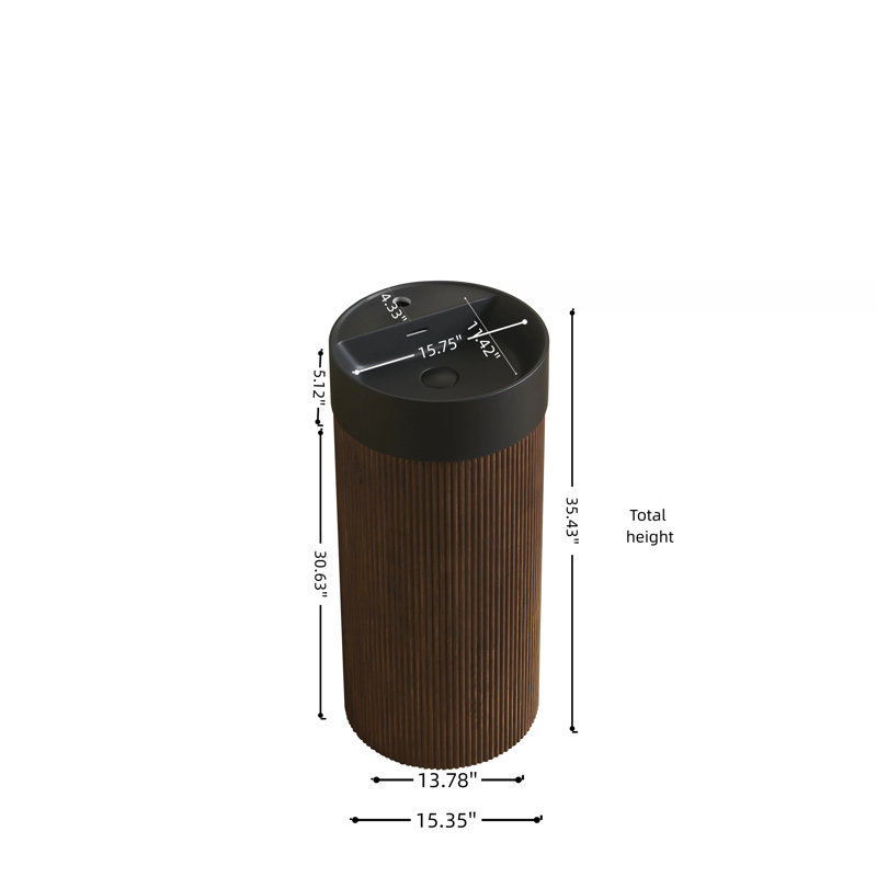 Meuble-lavabo cylindrique autoportant de 40,6 cm (16 po) avec lavabo rond noir et trou pour robinetterie., Noyer, Black
