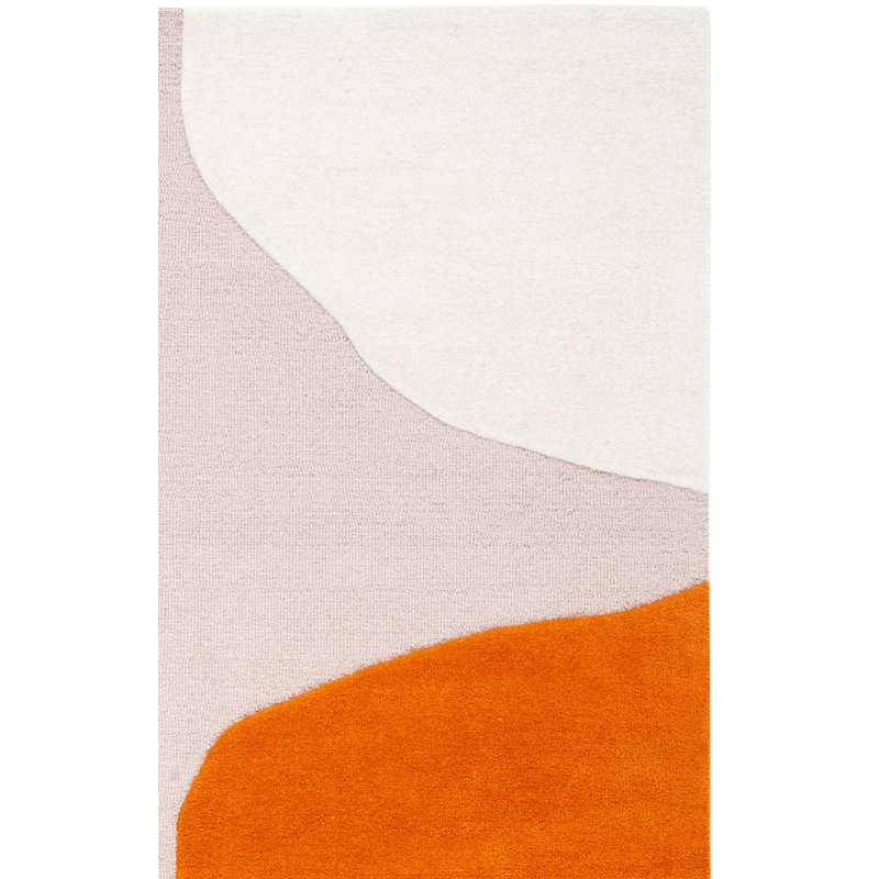 Tapis ivoire / rose clair en laine fait à la main Felipe, Rectangulaire 3 pi x 5 pi