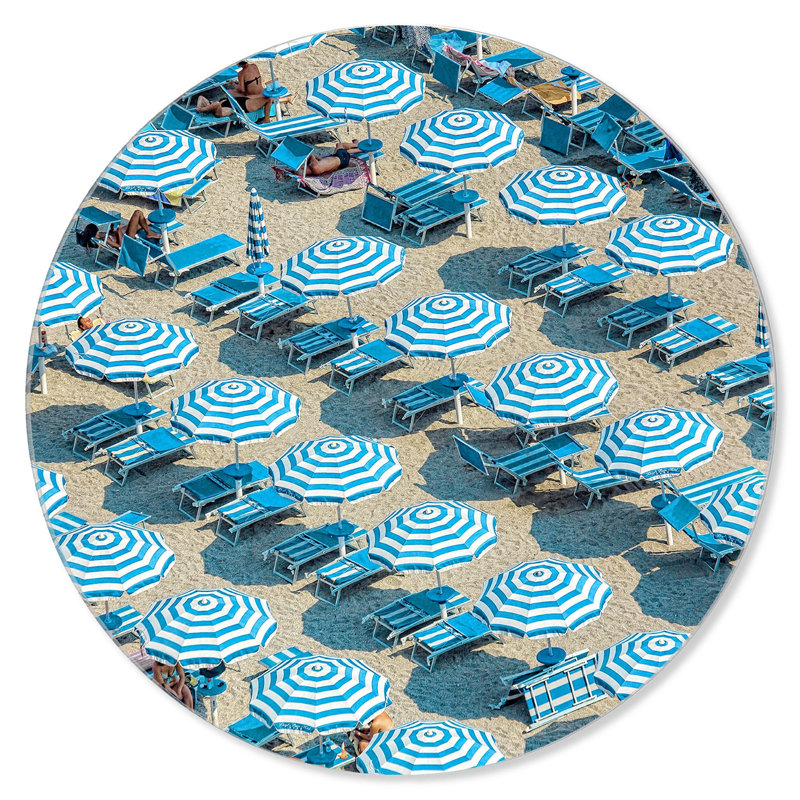 Umbrella Landscape Nautical and Coastal Round Acrylic Art by Oliver Gal, 20" H x 20" W
