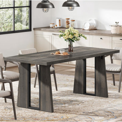 Elmon Rectangle Dining Table, Kitchen Table with Wooden Base by Millwood Pines