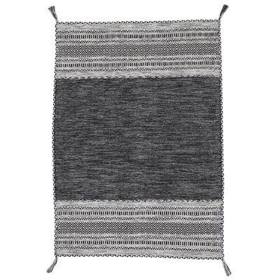 Azizi Striped Hand Woven Cotton Black Rug