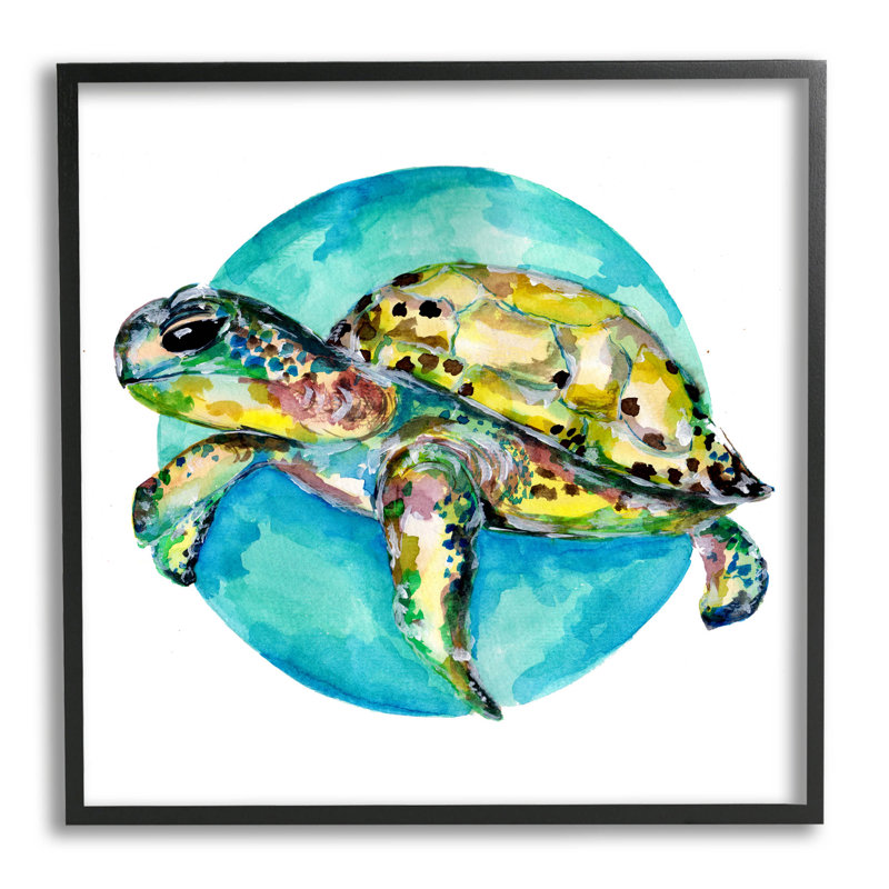 Tortue marine, art de la giclée par Sebastian Grafmann, H 12 po x l 12 po x P 1,5 po, Giclée encadrée noir minuit