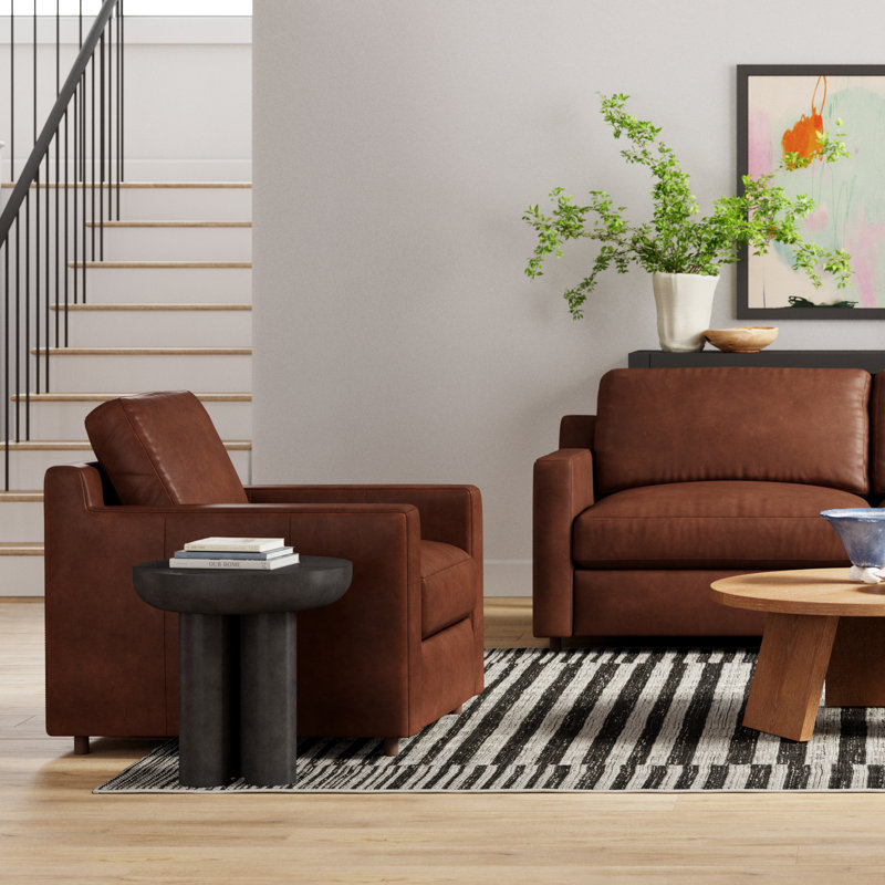 Belgrade Top Grain Genuine Leather Club Chair, Vintage Brown Top Grain Genuine Leather