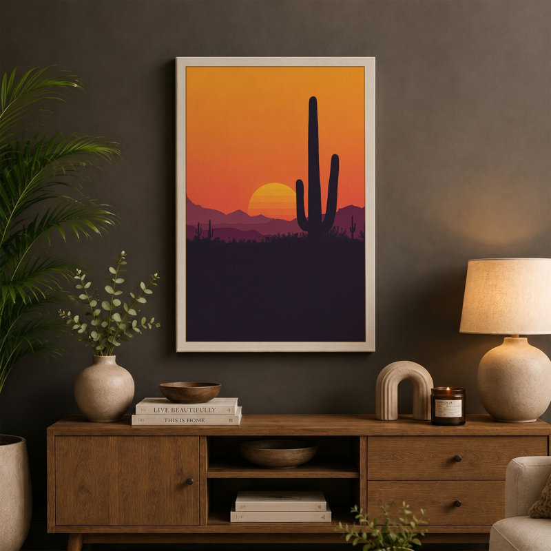 Desert at Dusk Minimalist - Wrapped Canvas, 30x20 - 76.2 x 50.8 cm, Teal Border