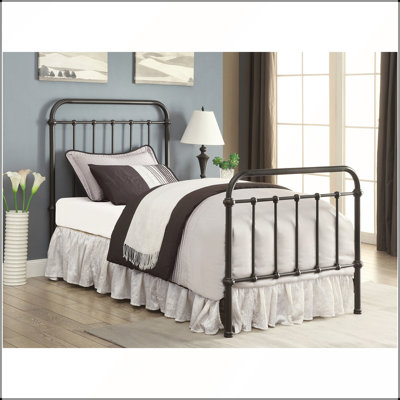 Dark Bronze Metal Spindle Twin Panel Bed with Ornate Design, Perfect for Traditional and Elegant Bedrooms