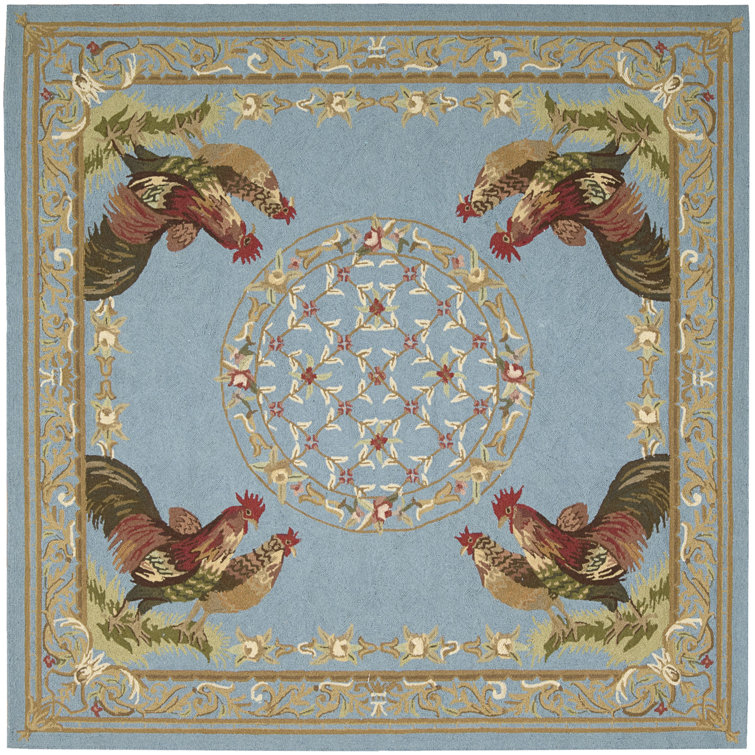 Tapis bleu / beige en laine crocheté à la main Brockton