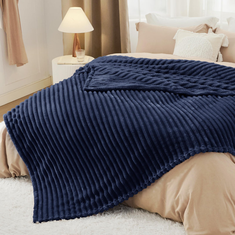 Bedsure Soft Fleece Throw For Beds & Sofas, Navy, 240cm x 220cm