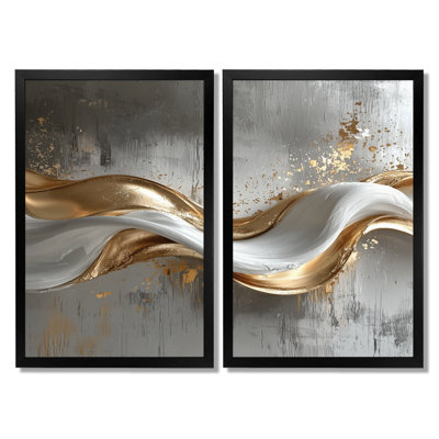 Abstract Marble In Grey And Gold  Tones - Marble Wall Art, Gold Abstract Canvas Print Set Of 2