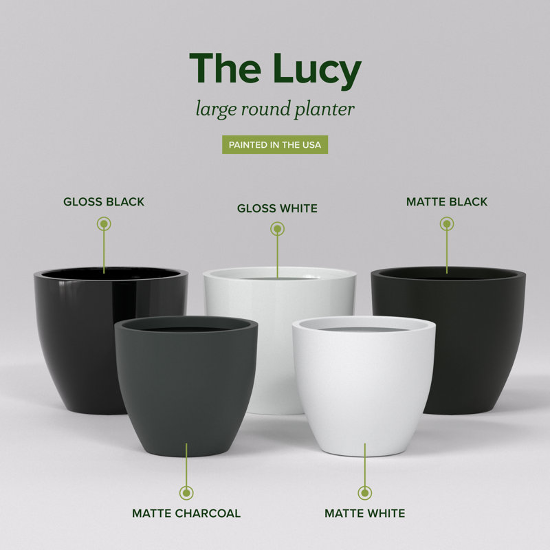 Greenline Fiberglass Lucy Large Indoor/Outdoor Round Planter -, 39" H x 44" W x 44" D, Matte Charcoal