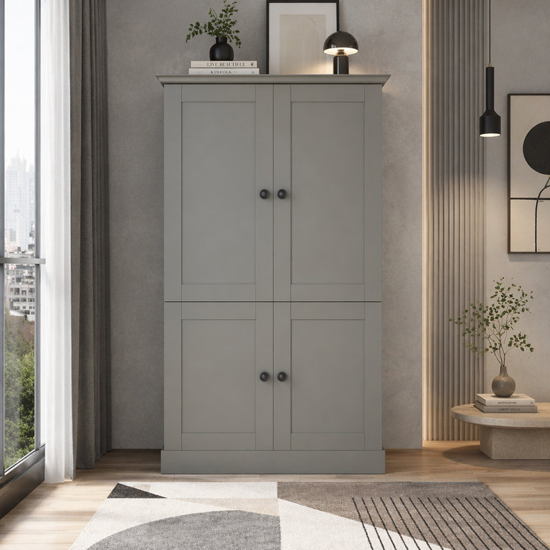 Armoire de cuisine sur pied de 42,3 po, poste de travail de rangement haut avec portes, tiroirs, tablettes réglables et porte-bouteilles