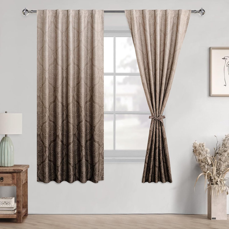 2 Panels 85% Blackout Back Tab Ombre Room Darkening for Bedroom - Damask Design Thermal Insulted Window Drapes with Tiebacks Light Blocking Curtains for Living Room
