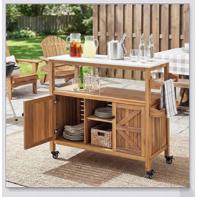Durable Acacia Wood Outdoor Bar Cart with Weather-Resistant Finish, Perfect for Entertaining and Patio Use