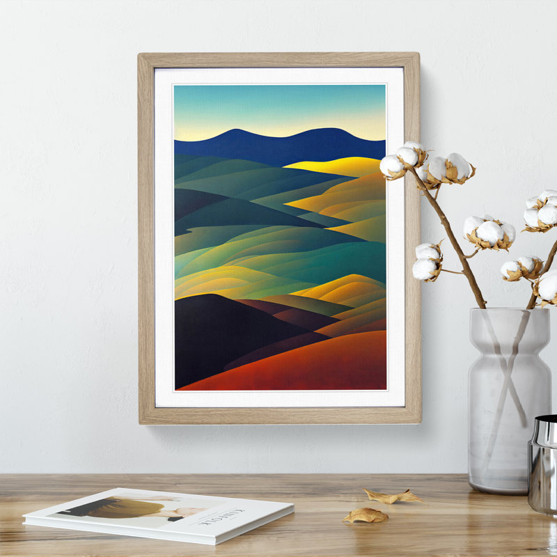 Abstract Meadow Landscape No.2 - Wall Art, 36cm H x 27cm W, Oak Framed Paper, White