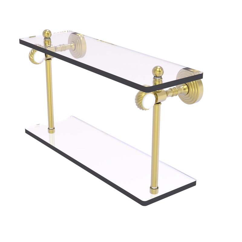 Jarrell 2 Piece Glass Tiered Shelf, 5.12" H x 16" W x 9.3" D, Satin Brass