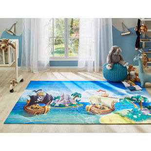No Pattern And Not Solid Colour Flatweave Blue Area Rug