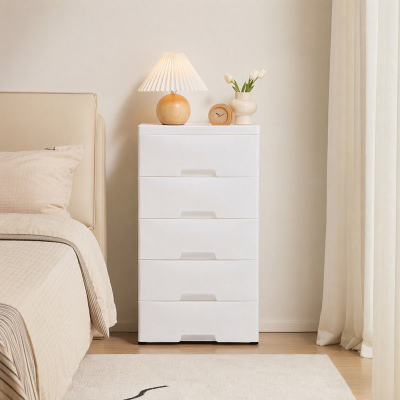 Commode de rangement verticale à 5 tiroirs en plastique, White