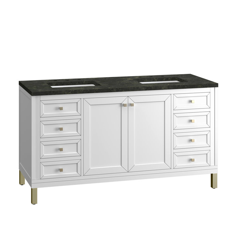 Ensemble de meuble-lavabo double 60 po Chicago, Blanc lustré, Phantome Eclos, 8 po