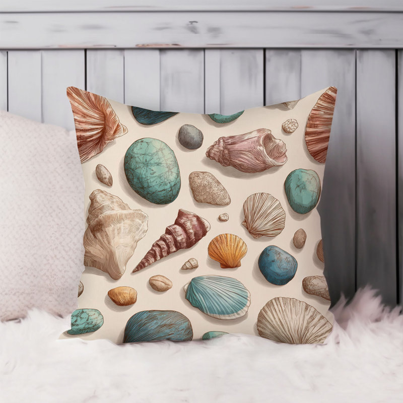 Housse de coussin de plage et de bord de mer, Carré 18 po, Beige / bleu nautique / plage 20