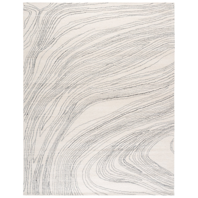 Kinata Ebony Hand Tufted Wool/Cotton Abstract Rug in Ivory/Gray, Rectangle 8' x 10'