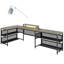Bureau en forme de U avec prises de courant et support à bande et moniteur à DEL, bureau en forme de L avec tablette de rangement, bureau de jeu pour bureau à domicile, rétro