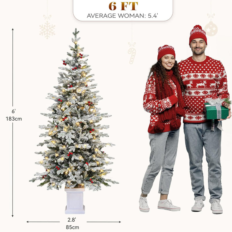 Arbre de Noël enneigé 6 pi avec télécommande et base pliable