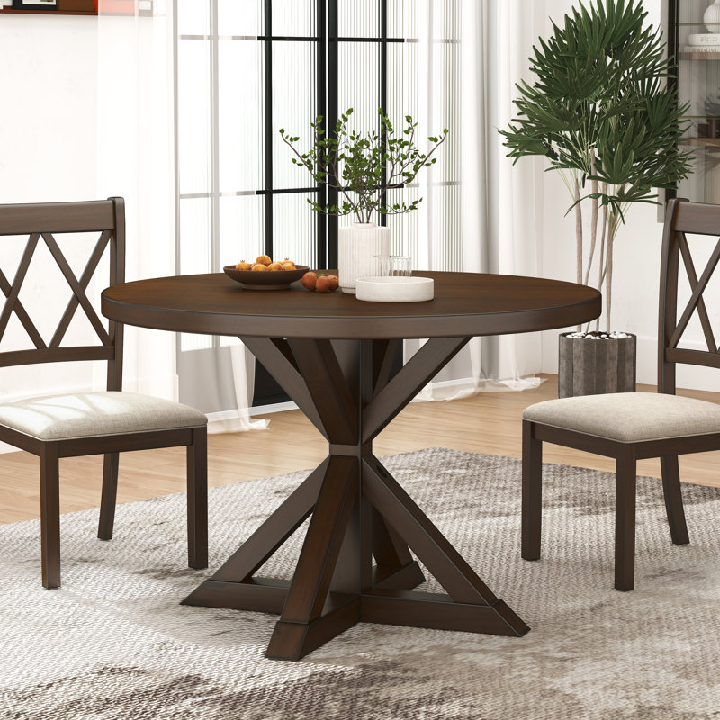 Ebbert Round Solid Wood Base Dining Table, Espresso, Dining Height Table