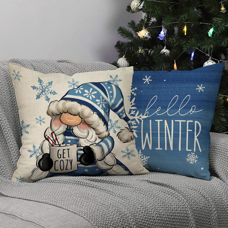Ensemble de 4 coussins décoratifs Hello Winter Blue Gnome, 18 x 18, Let It Snow