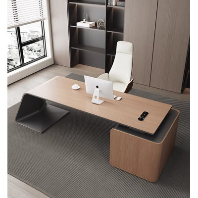 Practical Large Desk with 3 Drawers and Asymmetrical Base