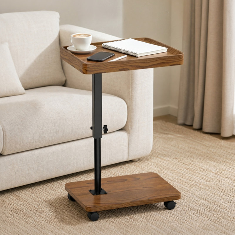 Table d'appoint roulante en forme de C avec roulettes, support pivotant pour ordinateur portable réglable en hauteur de 45 à 85 cm, table d'appoint mobile et polyvalente pour salon, chambre ou bureau à domicile